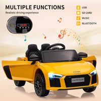 Garvee Vehículo Eléctrico 12V Audi, Control Remoto 2.4G, Luces LED, Batería, Seguro y Elegante, 2 Puertas, 3-6 años, Interior y Exterior, Amarillo