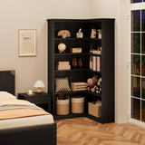 Garvee Estantería Esquinera 185 cm L Forma 5 Niveles MDF Resistente Antivuelco para Sala y Dormitorio, Amplio Almacenamiento, Diseño Seguro, Color Natural - Negro