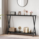 Garvee Mesa de Sofá Estrecha Larga 2 Niveles Soporte 50 kg Diseño Industrial MDF y Metal para Sala y Pasillo Negro - Negro