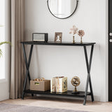 Garvee Mesa de Sofá Estrecha y Larga de 2 Niveles con Estructura de Metal Negro y Tablero de MDF, Consola Auxiliar Industrial para Sala, Recibidor y Pasillo, 80 x 30 x 81 cm, Negro - Negro