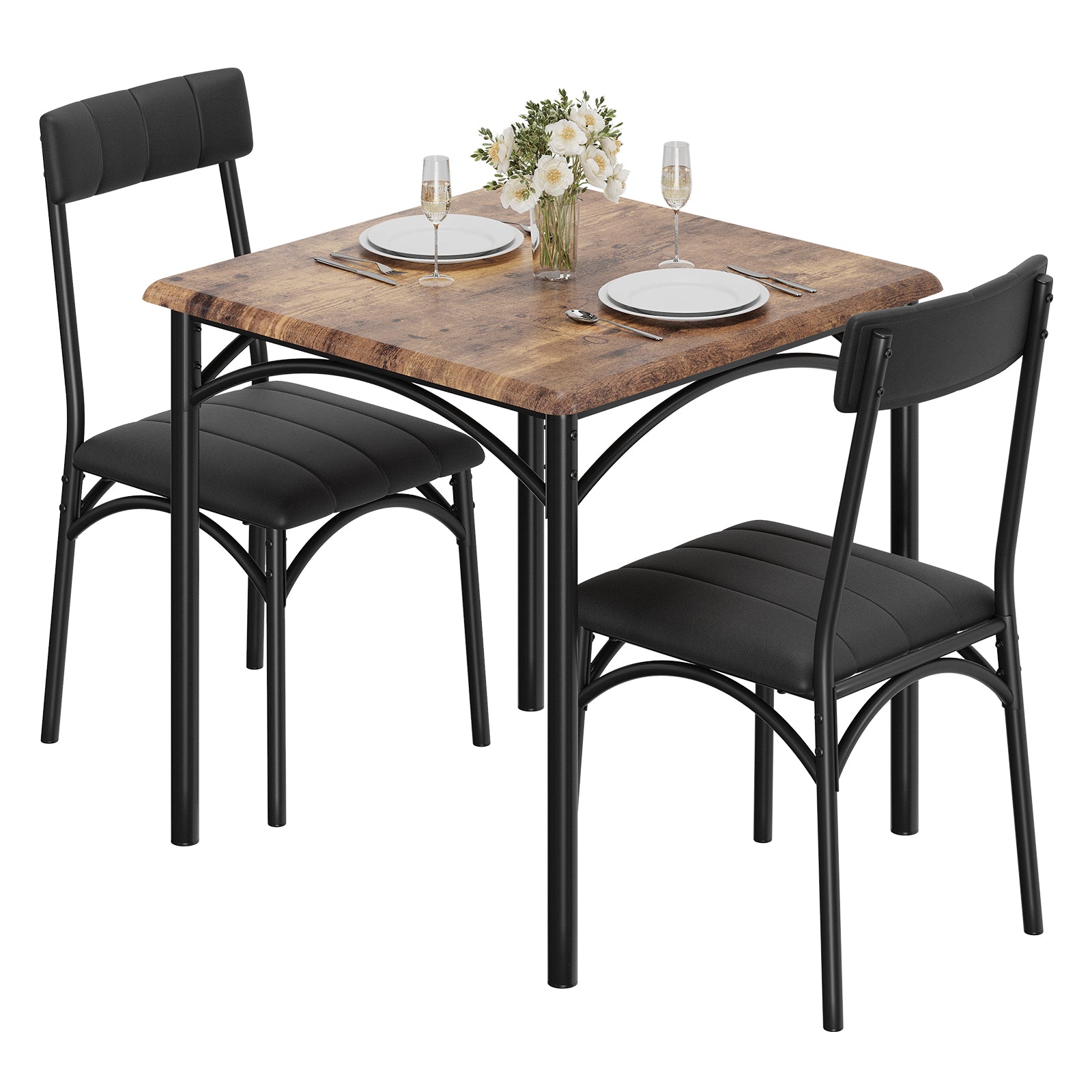 Garvee Juego De Comedor Para 2 Personas Con Mesa Cuadrada Y Sillas Tapizadas, Estructura De Acero, Diseño Compacto, Vintage, Ideal Para Apartamentos
