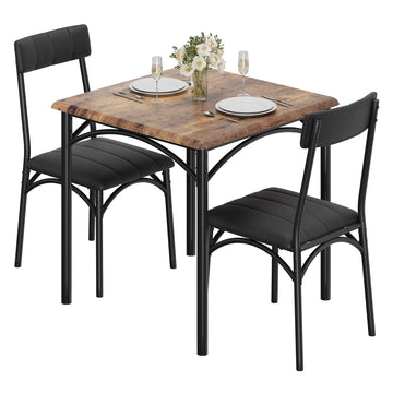 Garvee Juego De Comedor Para 2 Personas Con Mesa Cuadrada Y Sillas Tapizadas, Estructura De Acero, Diseño Compacto, Vintage, Ideal Para Apartamentos