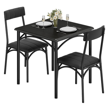 Garvee Conjunto de mesa de comedor Garvee para 2 personas con 2 sillas acolchadas, mesa y sillas cuadradas para cocina, espacios pequeños, apartamento, negro profundo, 74x74x76cm