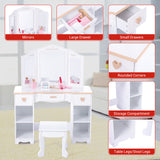 Garvee Set de Tocador Infantil con Espejo y Cajones - Mesa y Silla para Niñas, Juego de Maquillaje de Madera, Seguro y No Tóxico, Blanco, Ideal para 3-9 Años