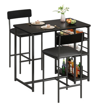 Garvee Bartisch Set de 3 piezas con 2 taburetes acolchados, mesa de cocina con 3 estantes para comedor, cocina, 91.5x50x91.5cm, Negro