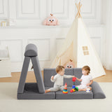 Garvee Sofá Modular Infantil 10 Piezas con Piscina de Pelotas, Convertible, Espuma Suave, Tela de Gamuza, Fácil Limpieza, Gris, para Cuarto de Juegos