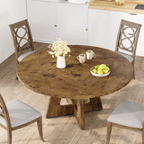 Garvee Mesa de Comedor Redonda de 119 cm para 4-6 Personas, Tablero de MDF de 3 cm, Base Pedestal Robusta, Pies Antideslizantes Ajustables, Estilo Vintage para Cocina - Vintage