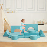 Garvee 15Pcs Sofá Modular para Niños Convertible Espuma Resistente Terciopelo Suave Fundas Lavables Sala de Juegos 140×72×48 cm - Turquesa