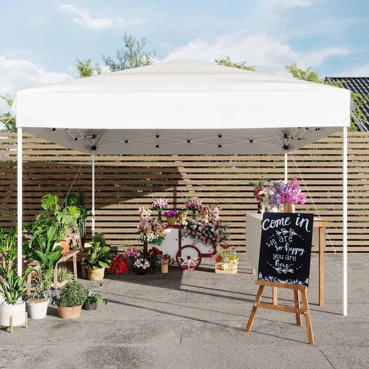 Garvee Carpa Plegable 300x300 cm Toldo Exterior Impermeable con Altura Ajustable y Estructura Metálica Blanco
