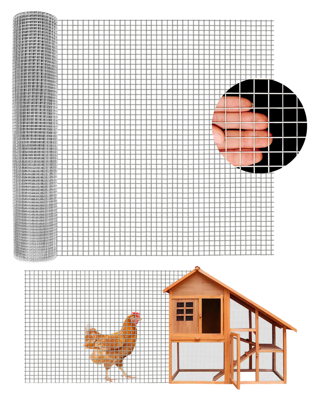 Garvee Malla de Alambre Soldada Acero Galvanizado 19 Gauge 1.3×1.3 cm Hexagonal 1.2×30 m Ataduras de Acero Segura para Cercas y Jardines Color Plata