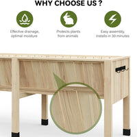 Garvee Cama de Jardín Elevada de Madera de Abeto con Ganchos para Cultivo de Plantas en Patio o Balcón 116.5x60x77cm Color Natural