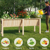 Garvee Cama de Jardín Elevada de Madera de Abeto con Ganchos para Cultivo de Plantas en Patio o Balcón 116.5x60x77cm Color Natural