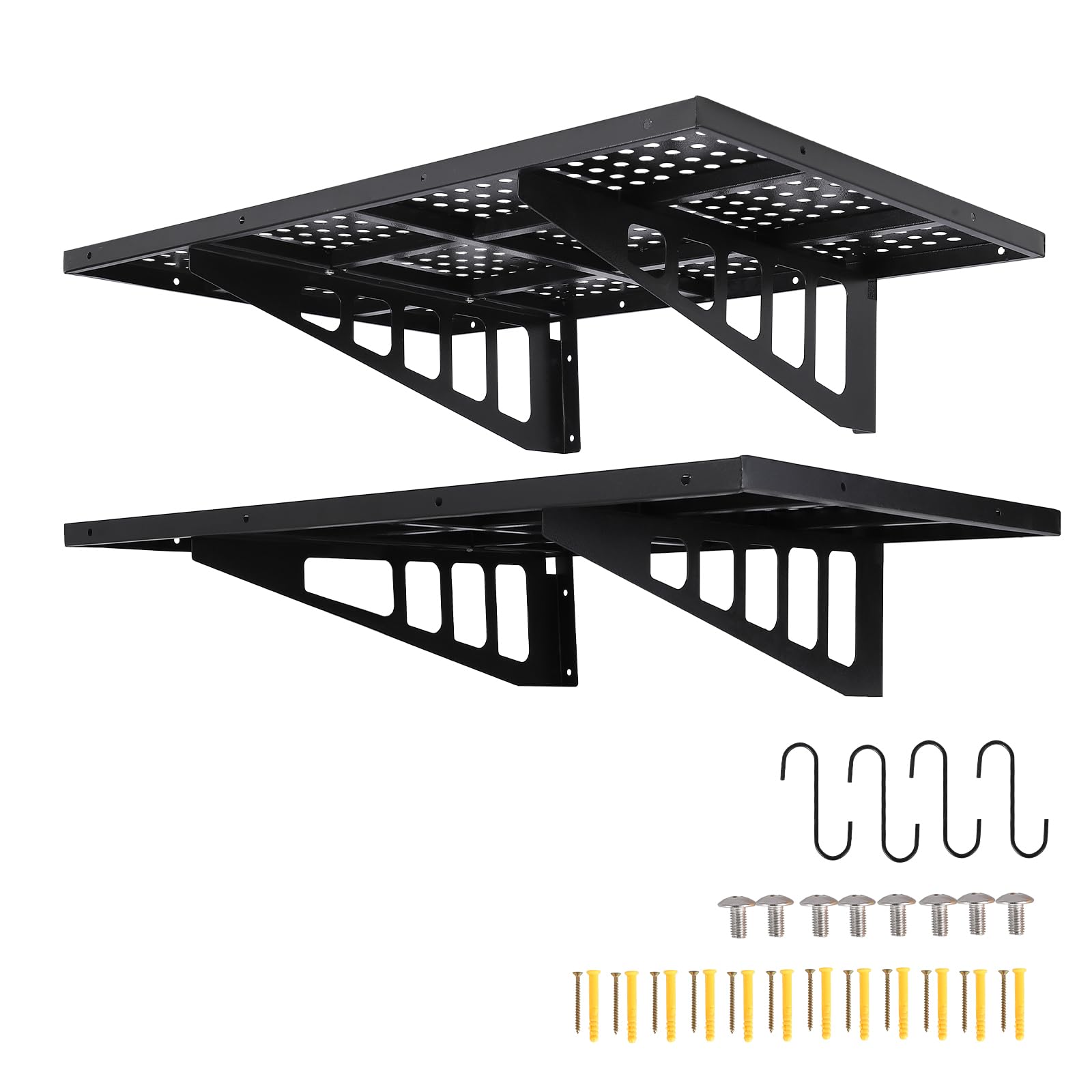 Garvee Estantería de Garaje 2 Pack Metal Acero Resistente 61×91 cm Ganchos Ajustables Montaje Fácil Capacidad 254 kg Madera, Concreto Talleres, Hogares Garajes, Almacenes