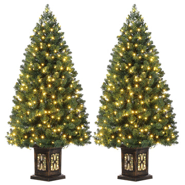 Garvee 140 cm Árbol de Navidad Preiluminado con Maceta Vintage, Agujas Realistas, 108 Luces Blancas Cálidas, Caja x2 ,  para Decoración del Hogar y Oficina