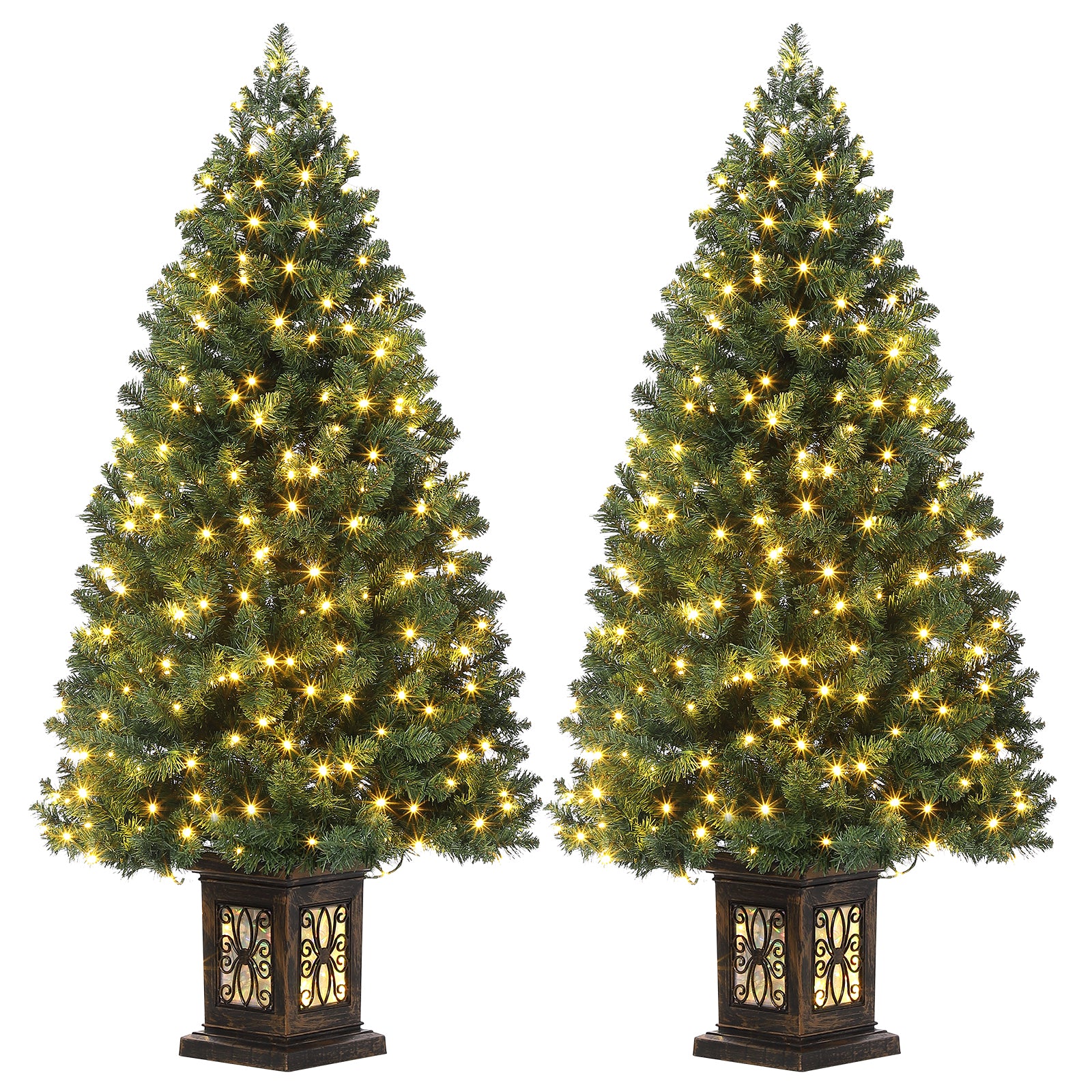 Garvee 140 cm Árbol de Navidad Preiluminado con Maceta Vintage, Agujas Realistas, 108 Luces Blancas Cálidas, Caja x2 ,  para Decoración del Hogar y Oficina