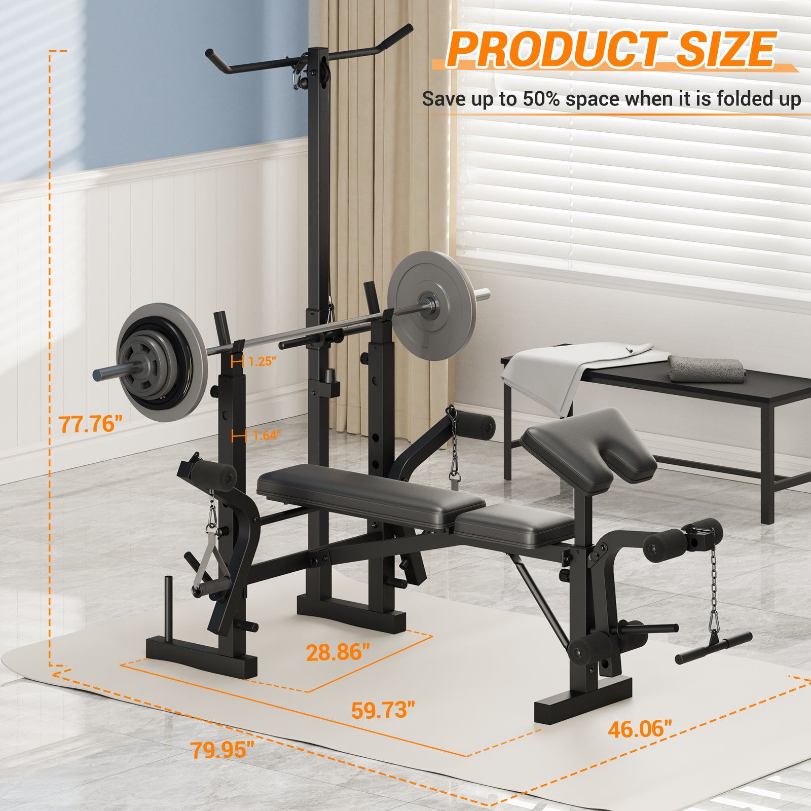 Garvee Banco de Pesas Ajustable 5 en 1 para Gimnasio en Casa, Plegable, 771 kg, Negro Mate