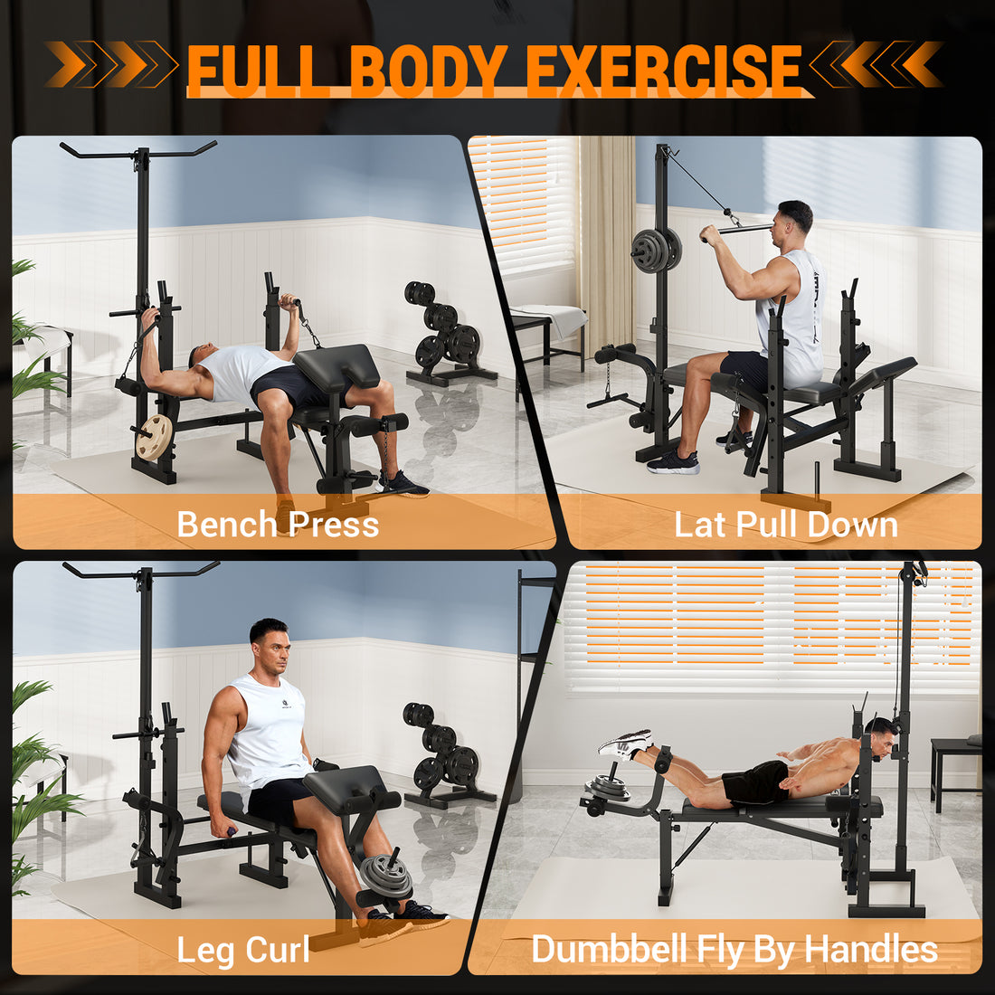 Garvee Banco de Pesas Ajustable 5 en 1 para Gimnasio en Casa, Plegable, 771 kg, Negro Mate