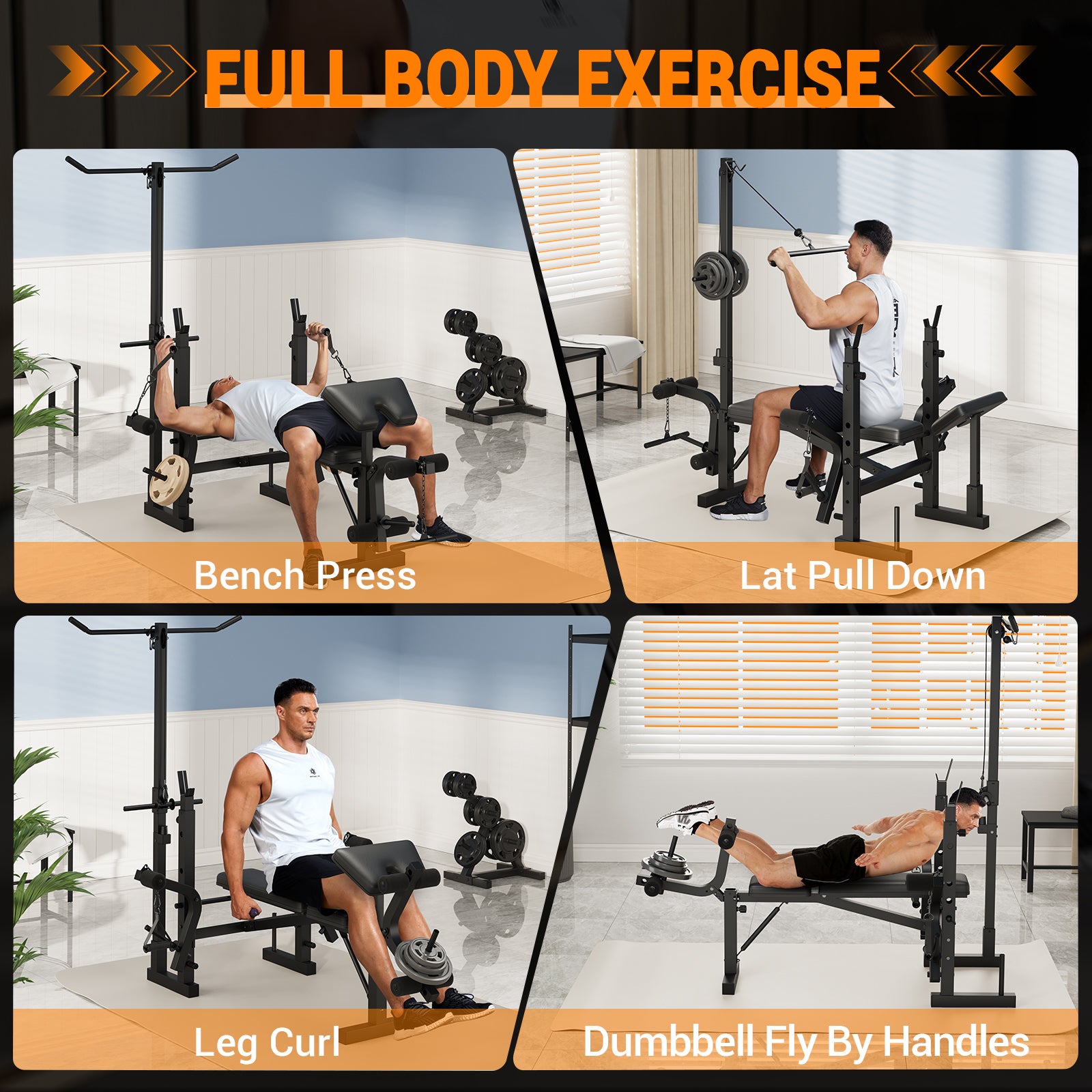 Garvee Banco de Pesas Ajustable 5 en 1 para Gimnasio en Casa, Plegable, 771 kg, Negro Mate