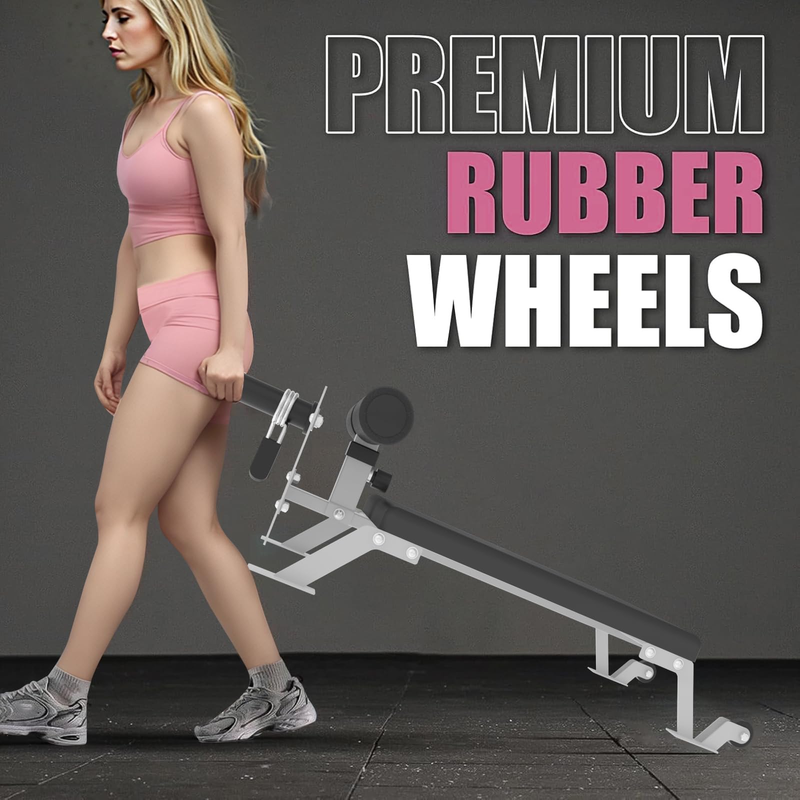 Garvee Banco Nordic Curl Ajustable con Ruedas para Glúteos y Isquiotibiales, Acero Resistente, Almohadilla de PU, Capacidad 204 kg, Gimnasio en Casa