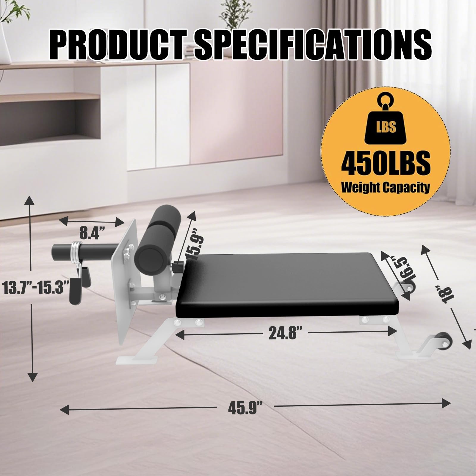 Garvee Banco Nordic Curl Ajustable con Ruedas para Glúteos y Isquiotibiales, Acero Resistente, Almohadilla de PU, Capacidad 204 kg, Gimnasio en Casa