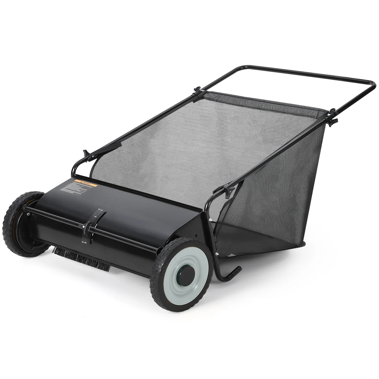Garvee Recolector de Césped 66 cm con 4 Cepillos Giratorios, Bolsa 198 Litros, Marco de Acero, Ruedas de Goma, Altura Ajustable para Césped y Hojas