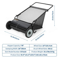 Garvee Recolector de Césped 66 cm con 4 Cepillos Giratorios, Bolsa 198 Litros, Marco de Acero, Ruedas de Goma, Altura Ajustable para Césped y Hojas