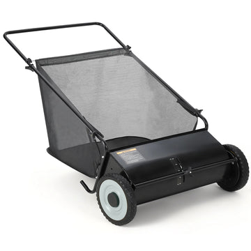 Garvee Recolector de Césped 66 cm con 4 Cepillos Giratorios, Bolsa 198 Litros, Marco de Acero, Ruedas de Goma, Altura Ajustable para Césped y Hojas