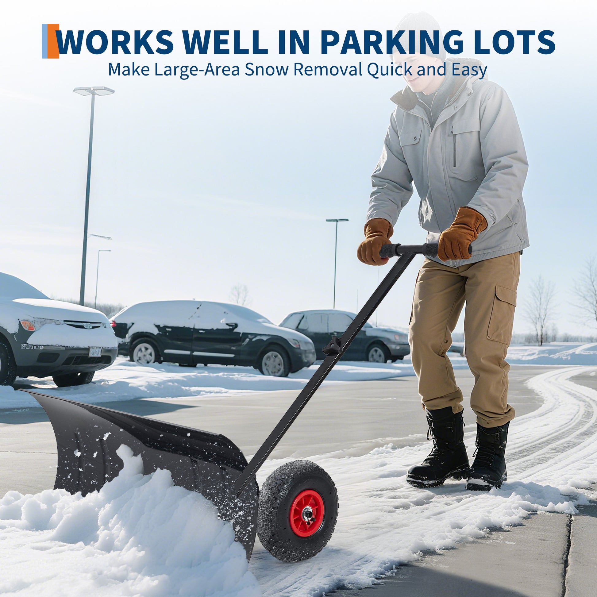 Garvee Pala de Nieve Manual 74x35 cm, Hierro Laminado en Frío, Mango Simple, Resistente a la Intemperie, eliminación eficiente de nieve en aceras y pasarelas