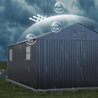 Garvee Carpa de Garaje Metálica Totalmente Cerrada con Puerta de Bisagra Techo Vertical Reforzado Acero Galvanizado 365x610x270 cm Gris