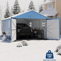 Garvee Carpa de Garaje Metálica Totalmente Cerrada con Puerta de Bisagra Techo Vertical Reforzado Acero Galvanizado 365x610x270 cm Gris