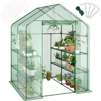 Garvee Invernadero Mini Walk-In Forma Casa 145x74x196 cm 3 Niveles 4 Estantes 1 Puerta 2 Ventanas Cubierta PE Transparente Jardines Interior Exterior Verde
