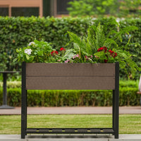 Garvee Huerto Elevado 109×85 cm HDPE con Estante y Soporte de Aluminio Negro, Resistente a la Intemperie, Ideal para Patio y Balcón