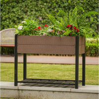 Garvee Huerto Elevado 109×85 cm HDPE con Estante y Soporte de Aluminio Negro, Resistente a la Intemperie, Ideal para Patio y Balcón