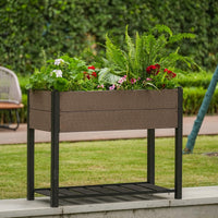 Garvee Huerto Elevado 109×85 cm HDPE con Estante y Soporte de Aluminio Negro, Resistente a la Intemperie, Ideal para Patio y Balcón
