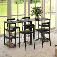 Garvee Juego De Comedor 3 Piezas Con Estantes De Almacenamiento, Sillas Acolchadas, Estructura De Hierro Y Madera, Compacto Para Apartamentos, Negro