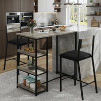 Garvee Juego De Comedor 3 Piezas Con Estantes De Almacenaje, Sillas Tapizadas, Mesa De Hierro Y Madera, Compacto, Gris, Ideal Para Apartamentos
