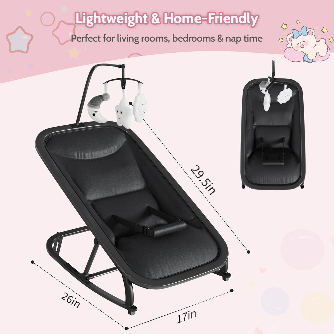 Garvee Mecedora para Bebés de Aluminio y Tela 300D Catiónica, Material Resistente, Apta para Diversas Escenas, Ideal para Uso en Europa, Negro
