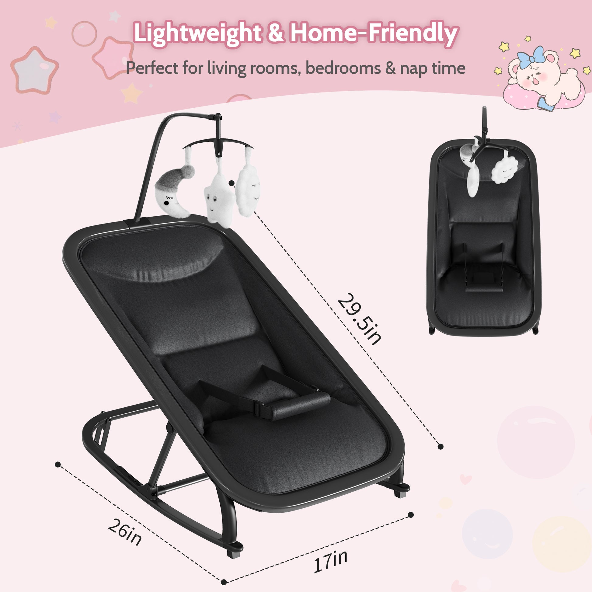 Garvee Mecedora para Bebés de Aluminio y Tela 300D Catiónica, Material Resistente, Apta para Diversas Escenas, Ideal para Uso en Europa, Negro