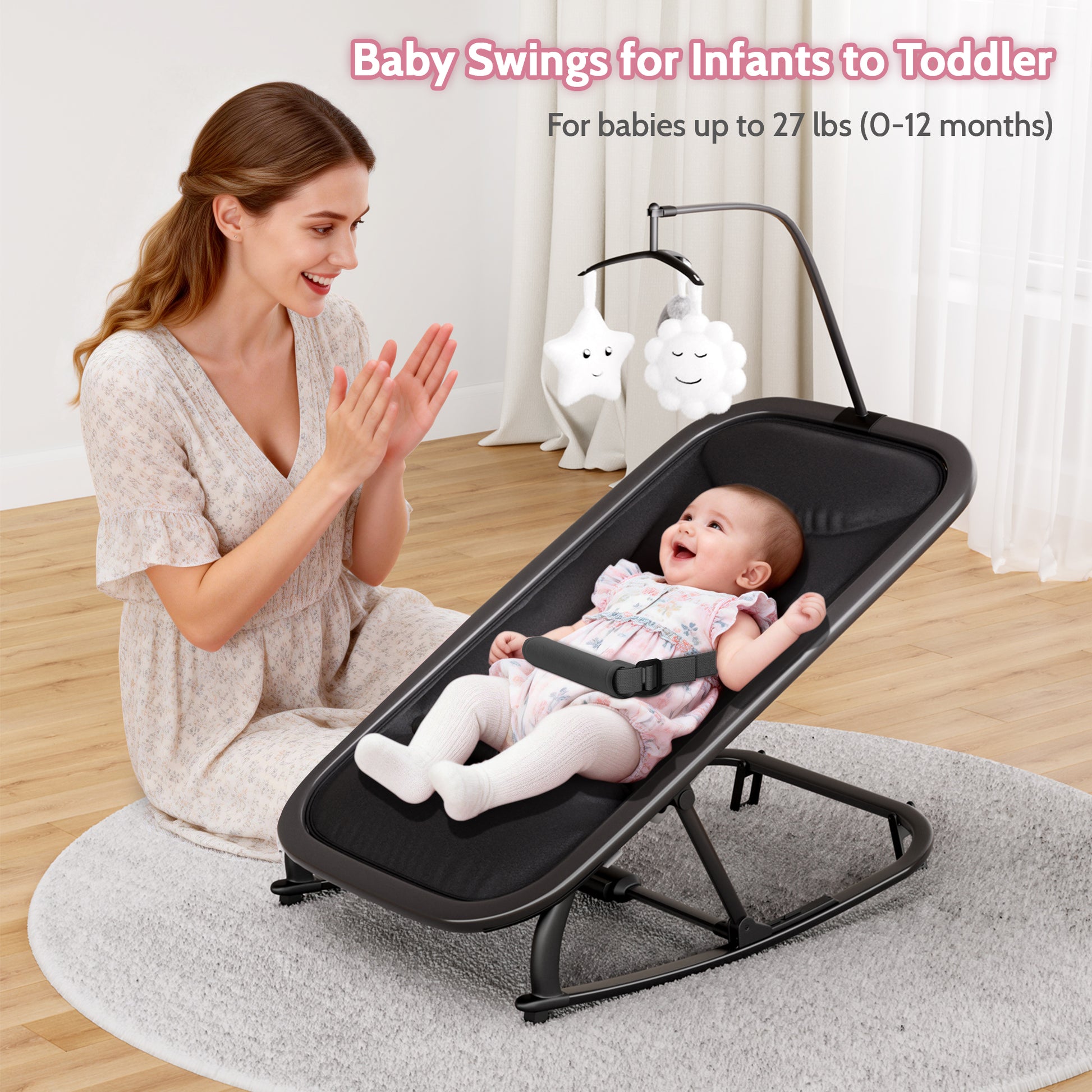 Garvee Mecedora para Bebés de Aluminio y Tela 300D Catiónica, Material Resistente, Apta para Diversas Escenas, Ideal para Uso en Europa, Negro