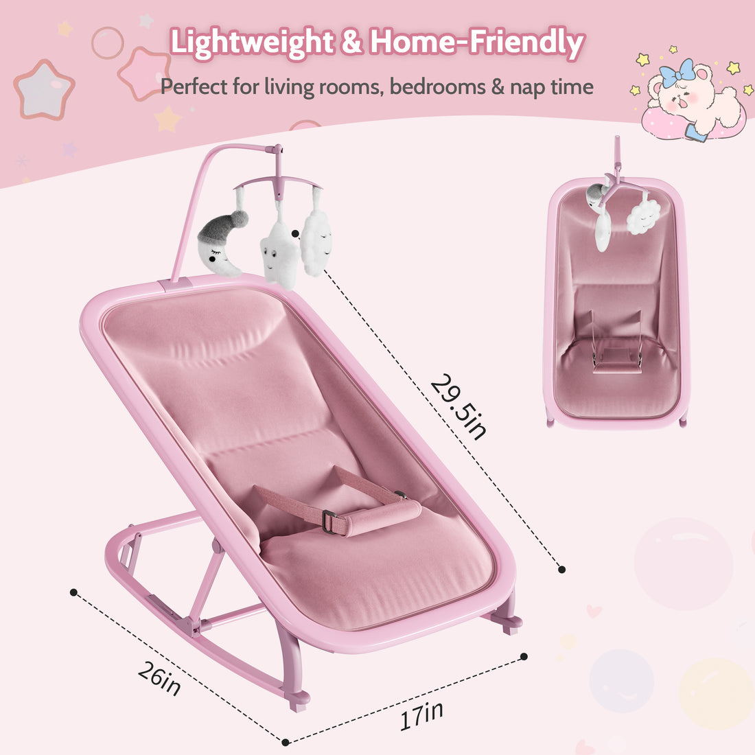 Garvee Mecedora para Bebés de Aluminio y Tela 300D Catiónica, Versátil, Ideal para Uso en Europa, Rosa