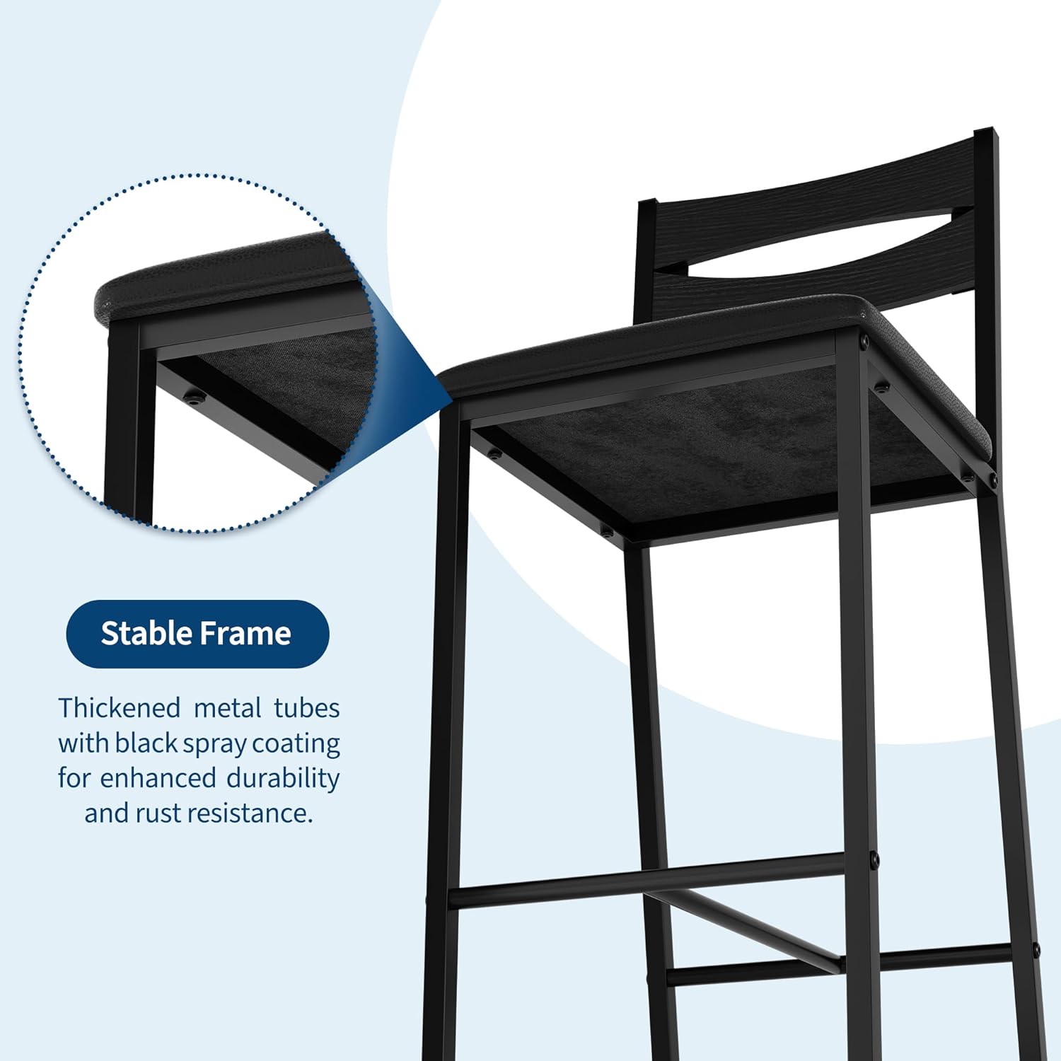 Garvee Juego De Comedor 3 Piezas Con Estantes De Almacenamiento, Sillas Acolchadas, Estructura De Hierro Y Madera, Compacto Para Apartamentos, Negro