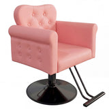 Garvee Silla De Salón Para Estilista En PU Rosa, Base Metálica Redonda, Elevación Hidráulica, 150 Kg, Para Salones Y Spas - Rosa