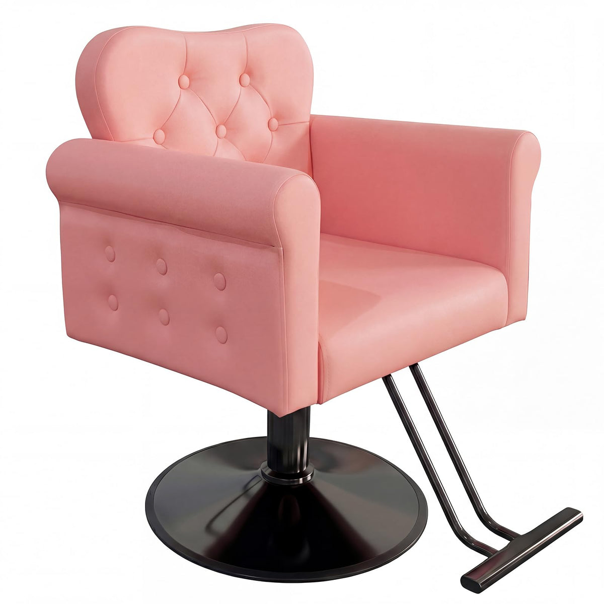 Garvee Silla De Salón Para Estilista En PU Rosa, Base Metálica Redonda, Elevación Hidráulica, 150 Kg, Para Salones Y Spas
