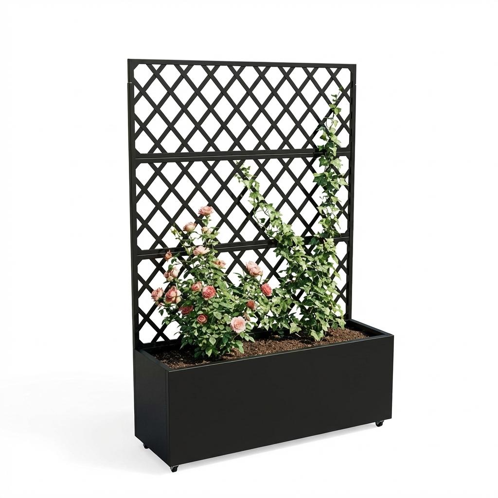 Garvee Jardinera Elevada Multifuncional con Trellis y Ruedas, Acero Galvanizado Duradero, Patio y Huerto, Vertical, Compacta