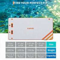 Garvee Plataforma Inflable Flotante de 305x183 cm, Muelle Acuático de PVC con Escalera Desmontable, Bomba Manual y Bolsa de Almacenamiento, Blanco y Naranja