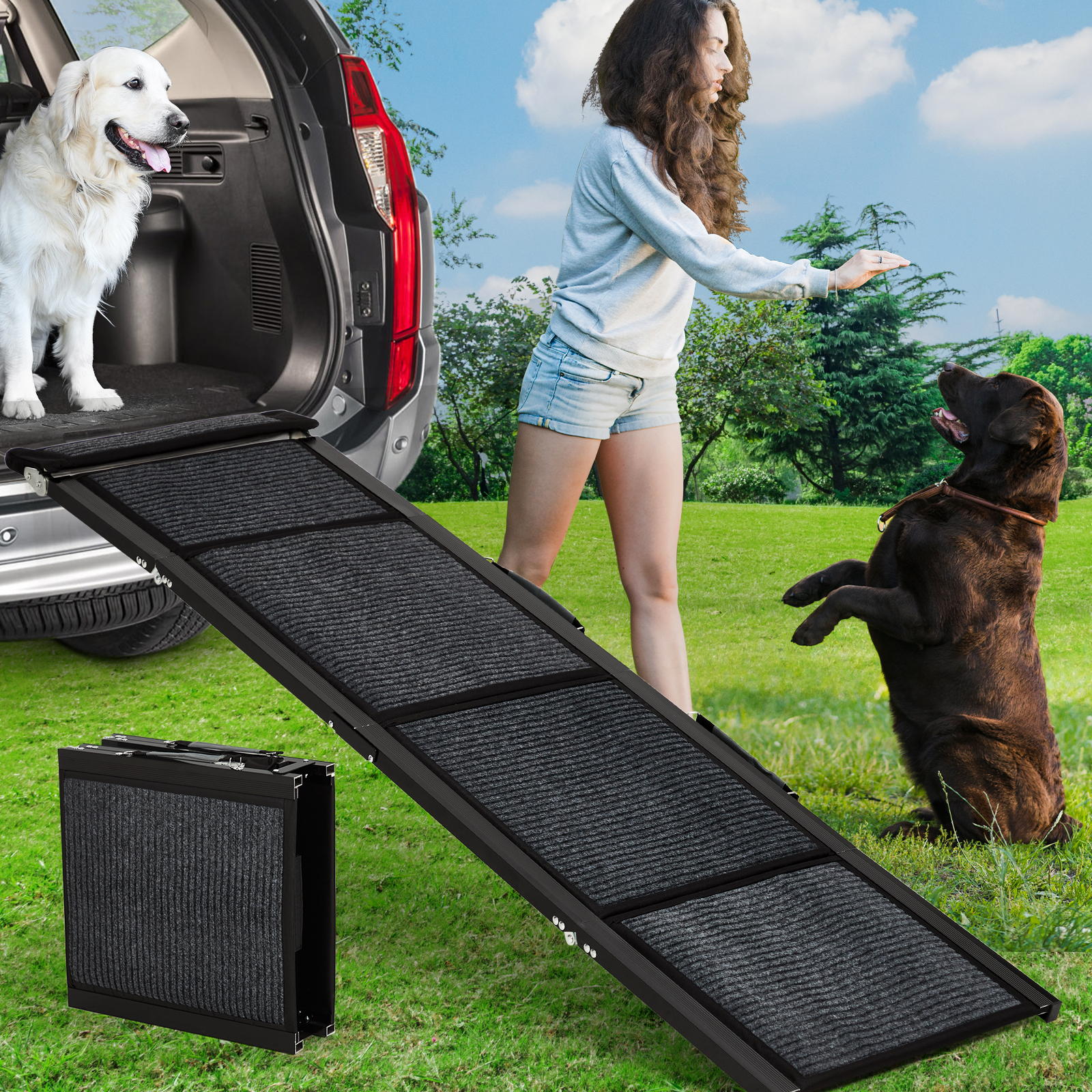 Garvee Rampa para Perros Plegable Aleación de Aluminio 1.3mm Almohadilla Antideslizante Extra Ancha Capacidad 113.4kg para Perros Sofá Hogar y Camiones 180.3x50.8cm