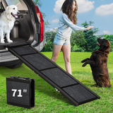 Garvee Rampa para Perros 4 Pliegues Plegable Aleación de Aluminio 1.3mm Tela No Tejida Extra Ancha Larga Antideslizante Capacidad 113.4kg para Perros Sofá Hogar Autos y Camionetas 180.3x43.2cm - Negro