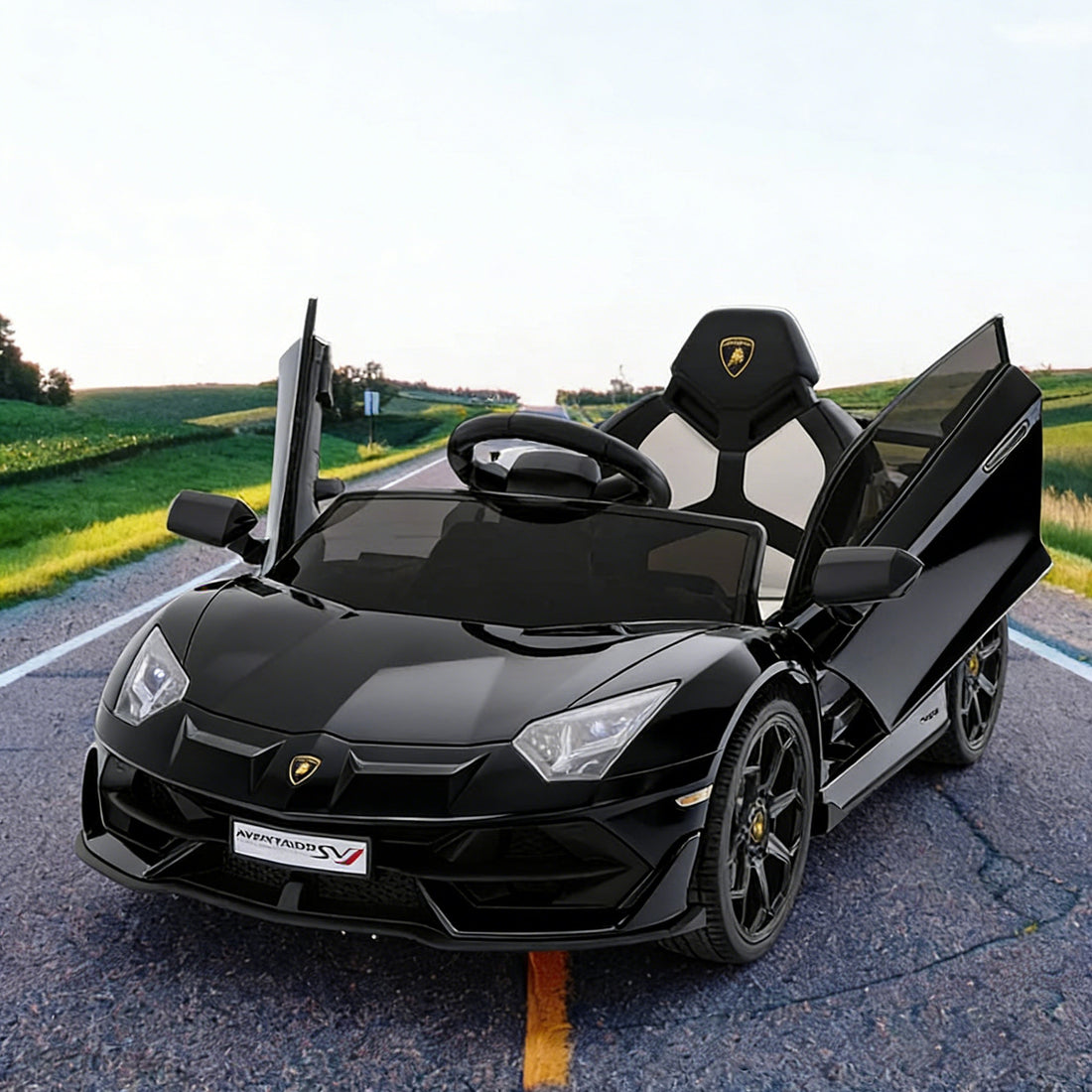 Garvee Coche Eléctrico 12V con Puertas Hidráulicas y Suspensión de Muelles Control Remoto 2.4G para Niños 3-8 Años Negro