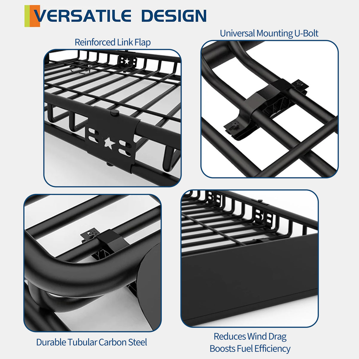 Garvee Portaequipajes Universal para Techo 163×99 cm Acero Resistente, Extensible, para SUVs y Camionetas, Negro, 91 kg Capacidad