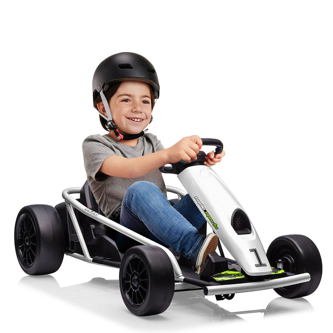 Garvee Go-Kart Eléctrico 24V, 2 Motores 300W, Velocidad 13 km/h, Nylon y EVA, 8-12 años, Exterior, Blanco